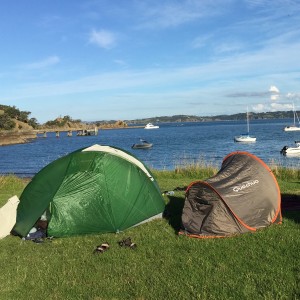 Camping at amazing Home Bay on Motutapu Island, Auckland